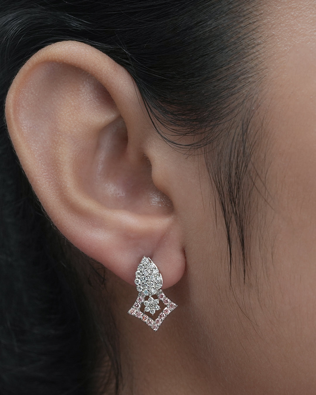 Pink Round Diamond Drop Earring