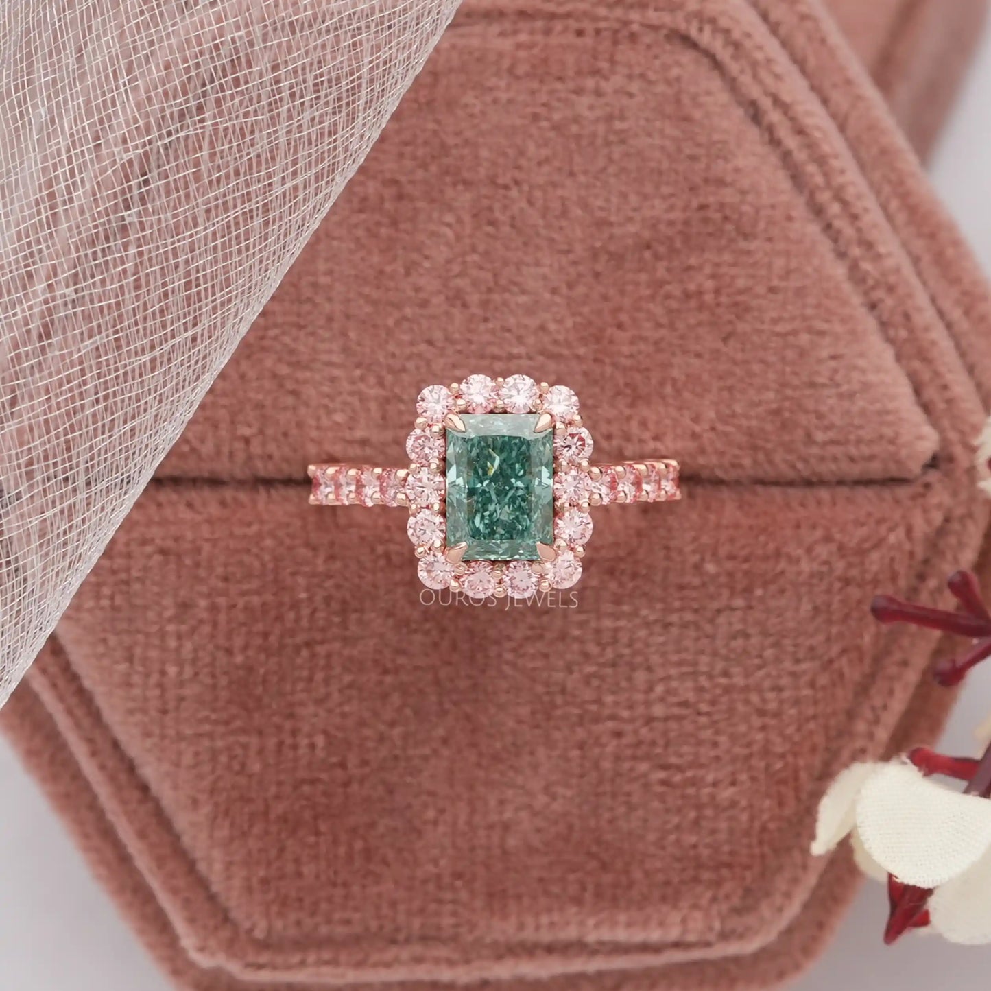 IGI Certified Green Radiant Cut Engagement Ring