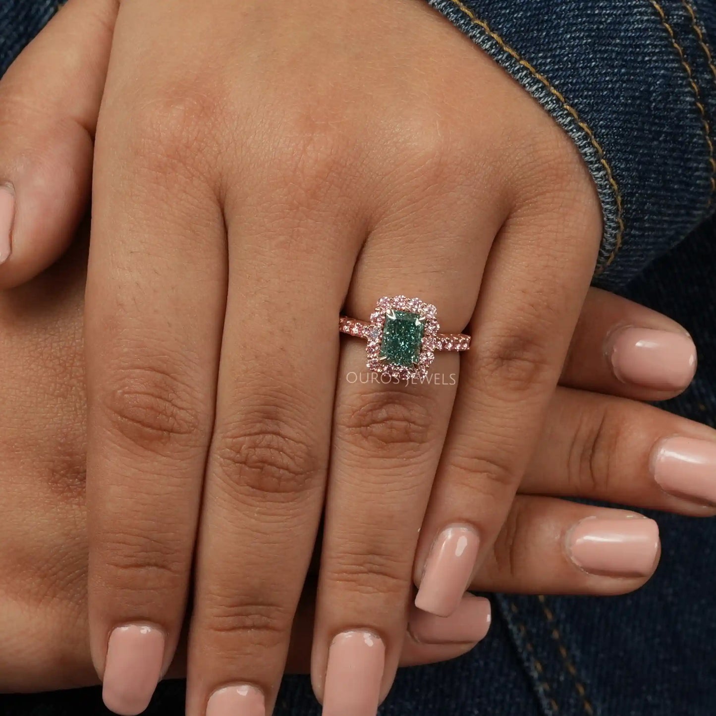 IGI Certified Green Radiant Cut Engagement Ring