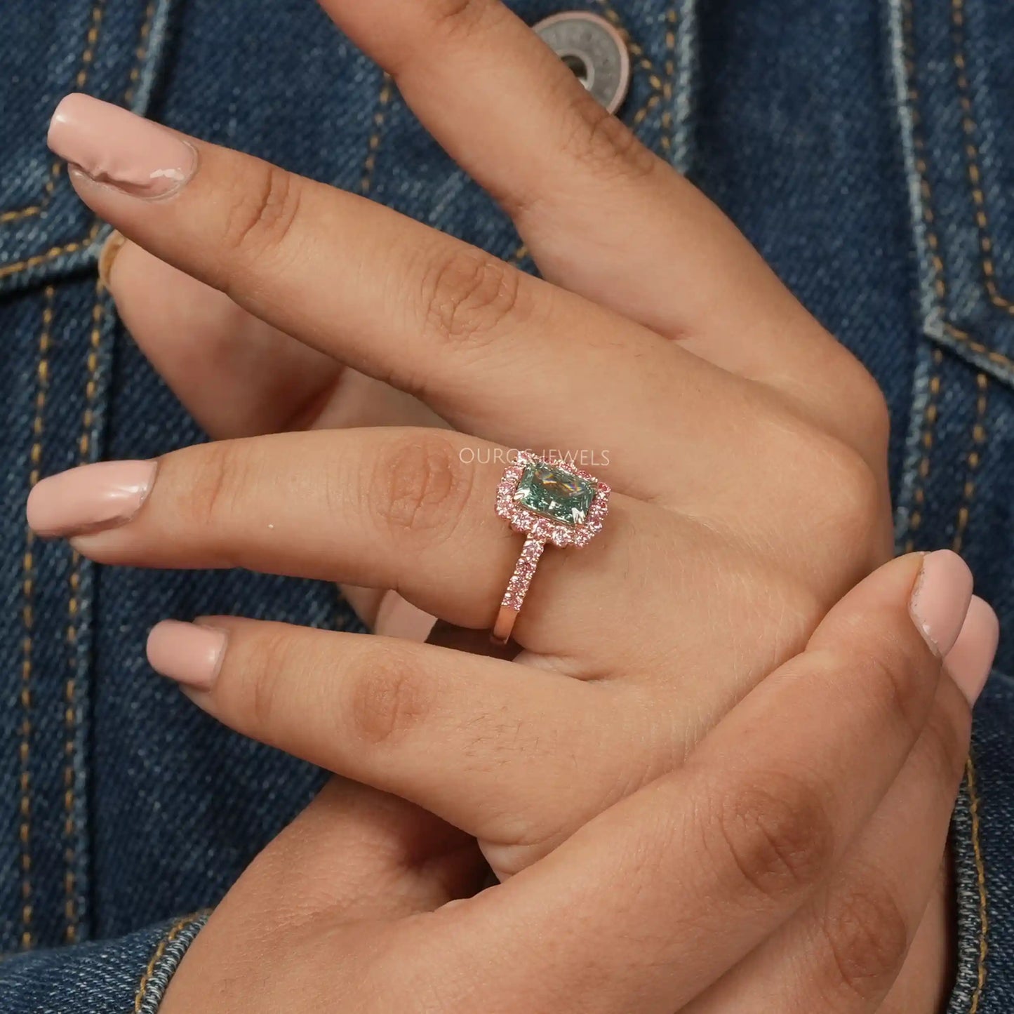IGI Certified Green Radiant Cut Engagement Ring
