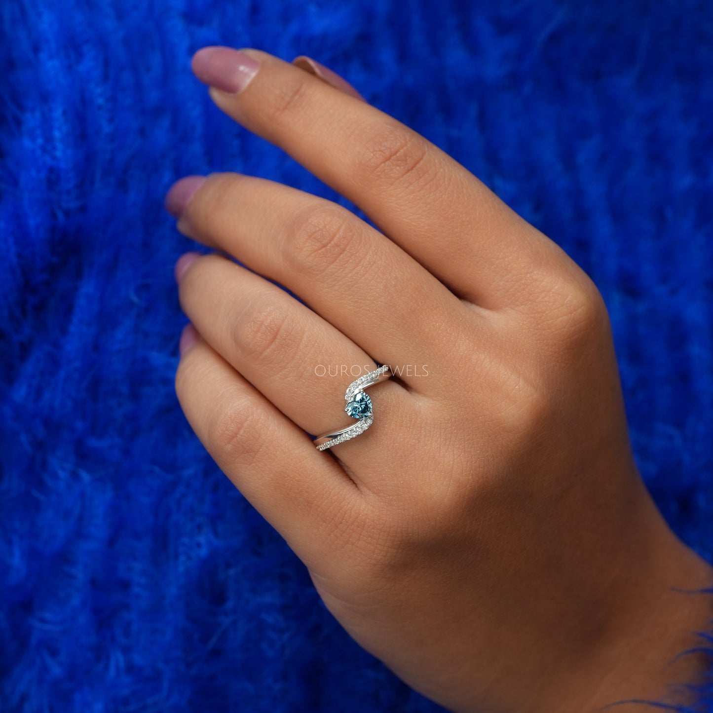 Blue Heart Cut Accent Diamond Ring