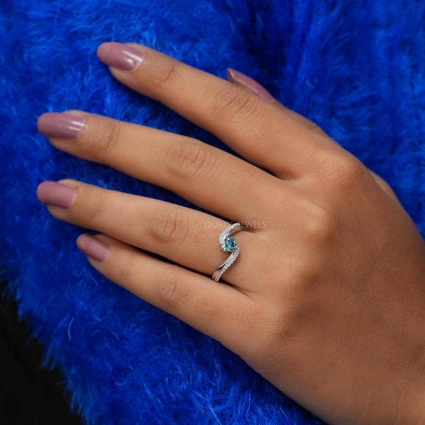 Blue Heart Cut Accent Diamond Ring