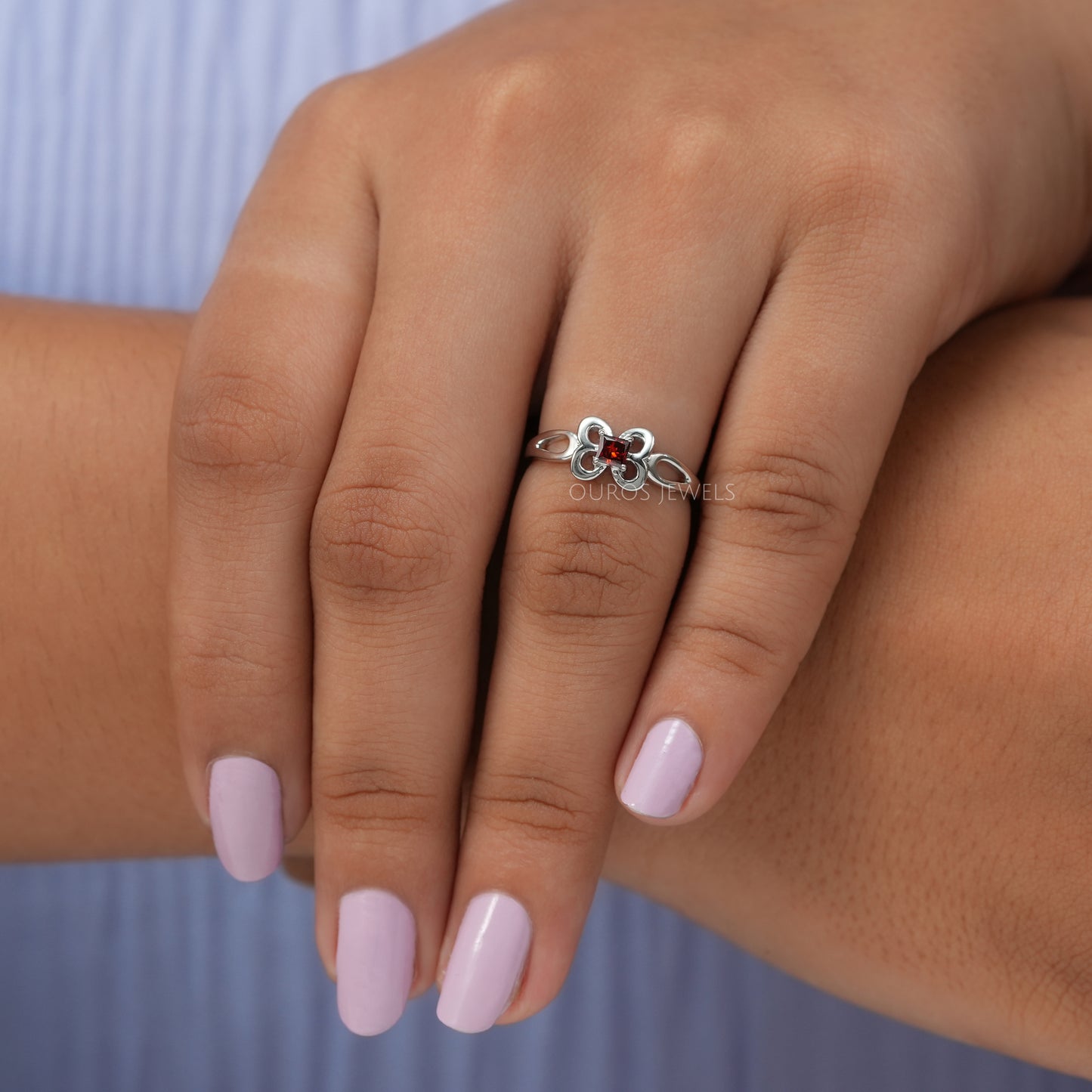 Red Asscher Cut Lab Diamond Dainty Ring