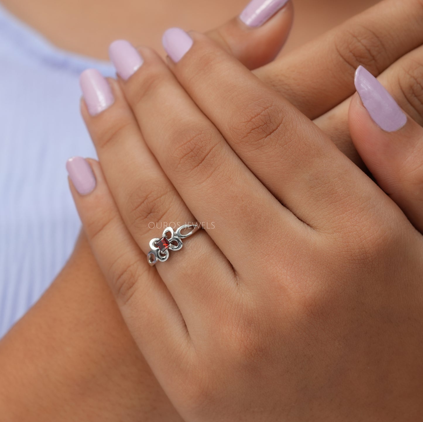 Red Asscher Cut Lab Diamond Dainty Ring