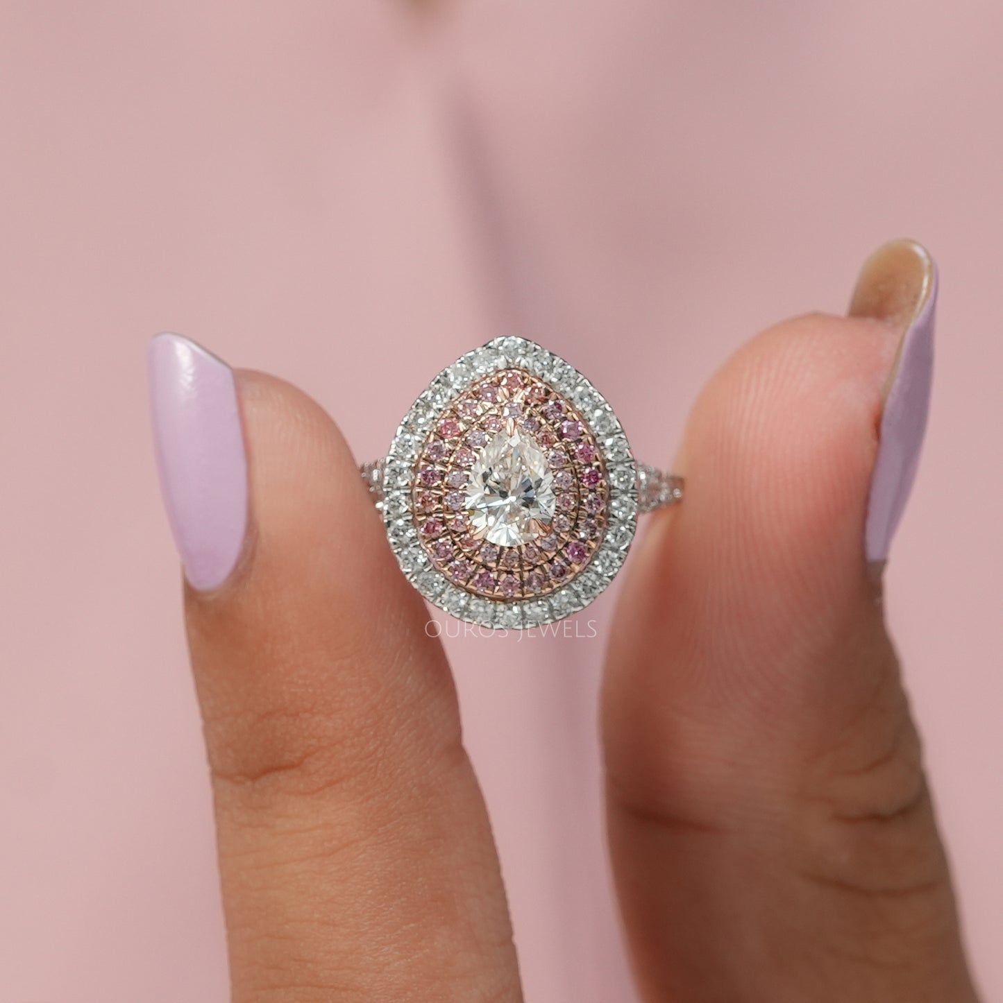 Pear Diamond Halo Engagement Ring