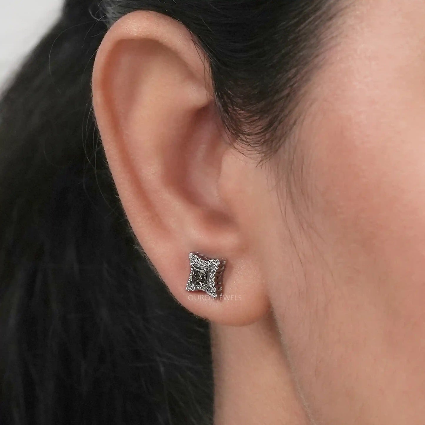 Halo Olive Princess Cut Lab Diamond Earrings