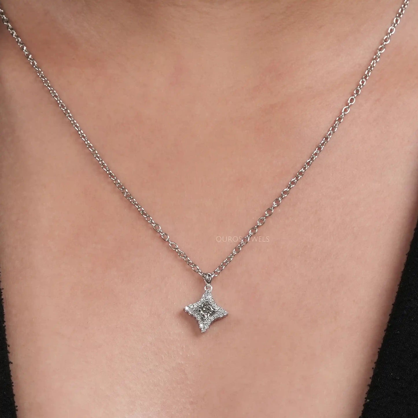 Olive Princess Cut  Halo  Pendant