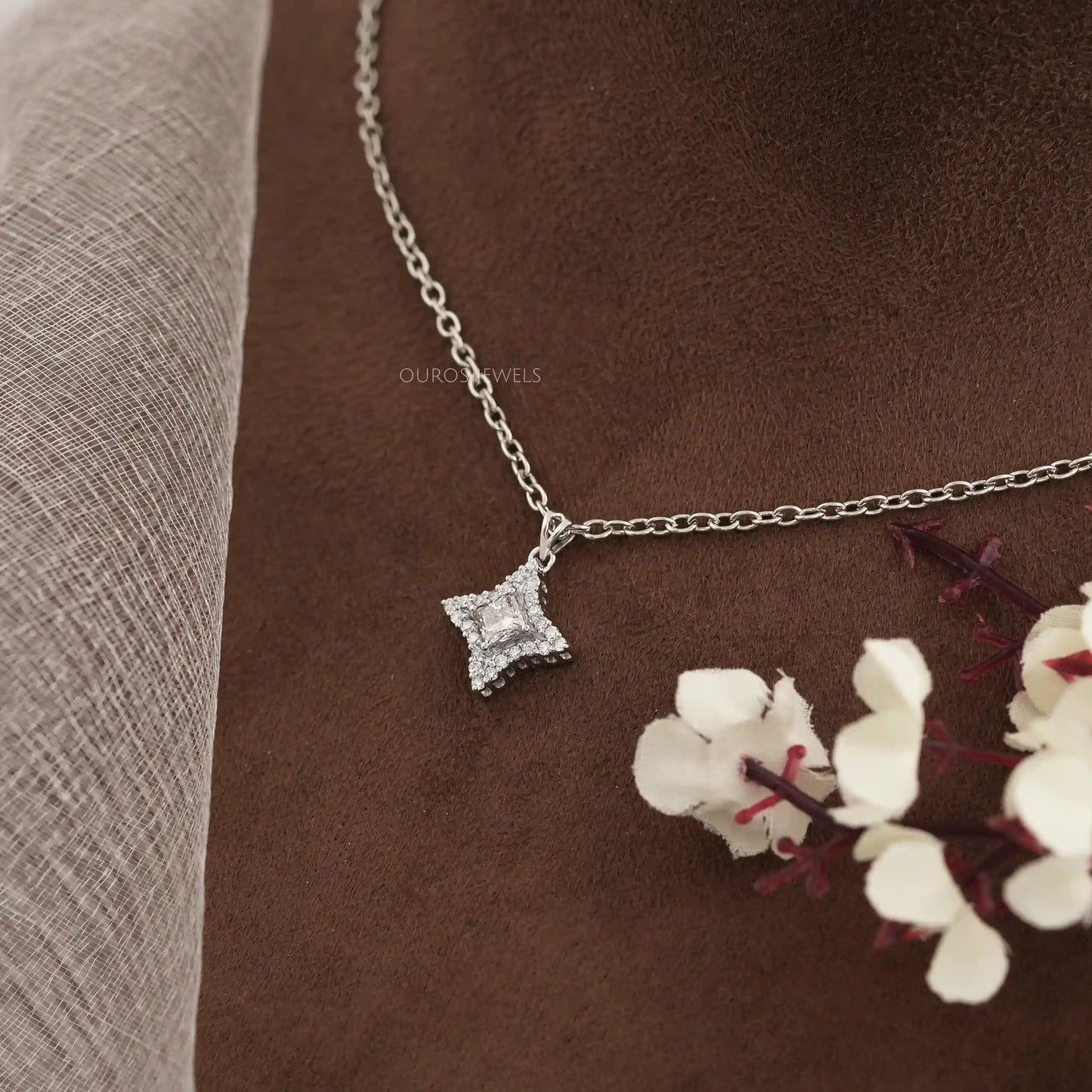 Olive Princess Cut  Halo  Pendant