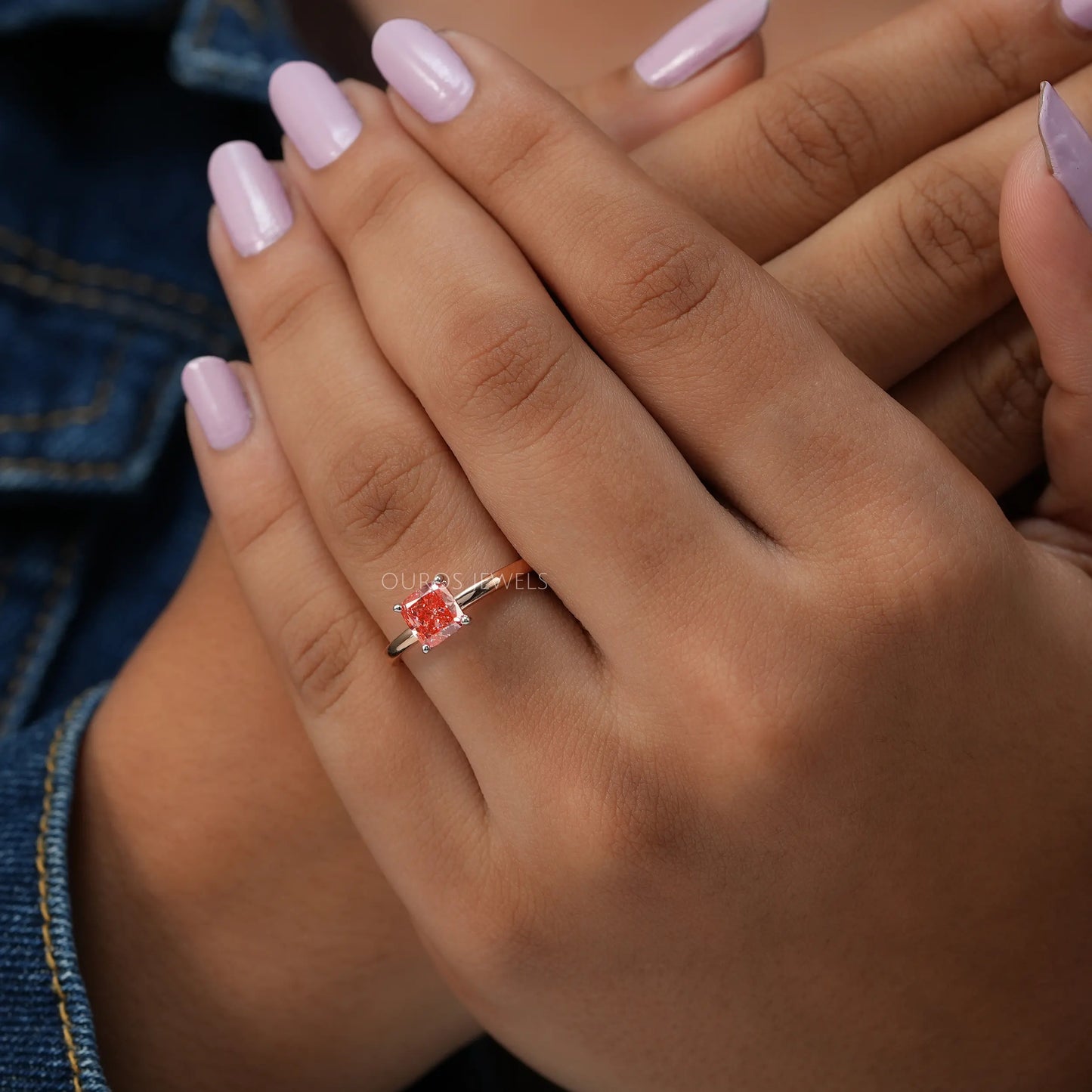 Pink Cushion Cut Solitaire  Ring