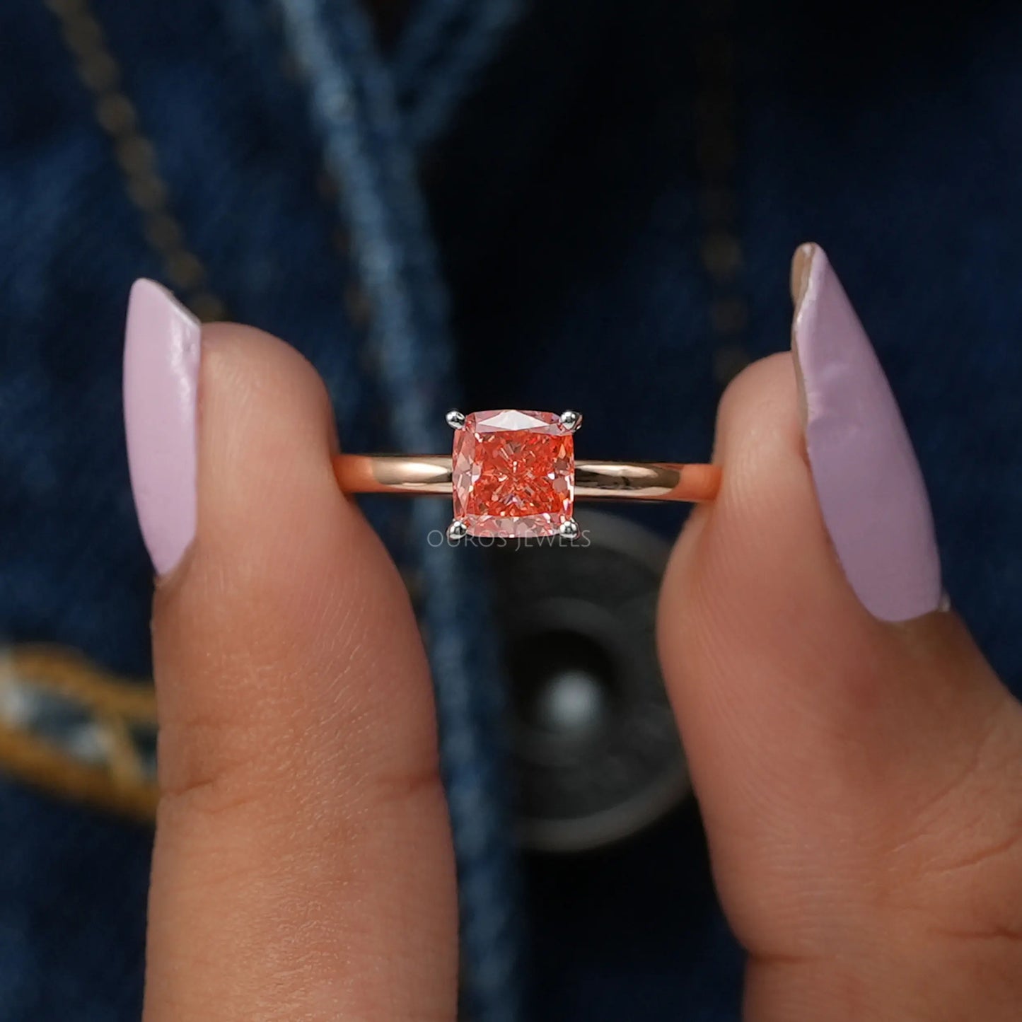Pink Cushion Cut Solitaire  Ring