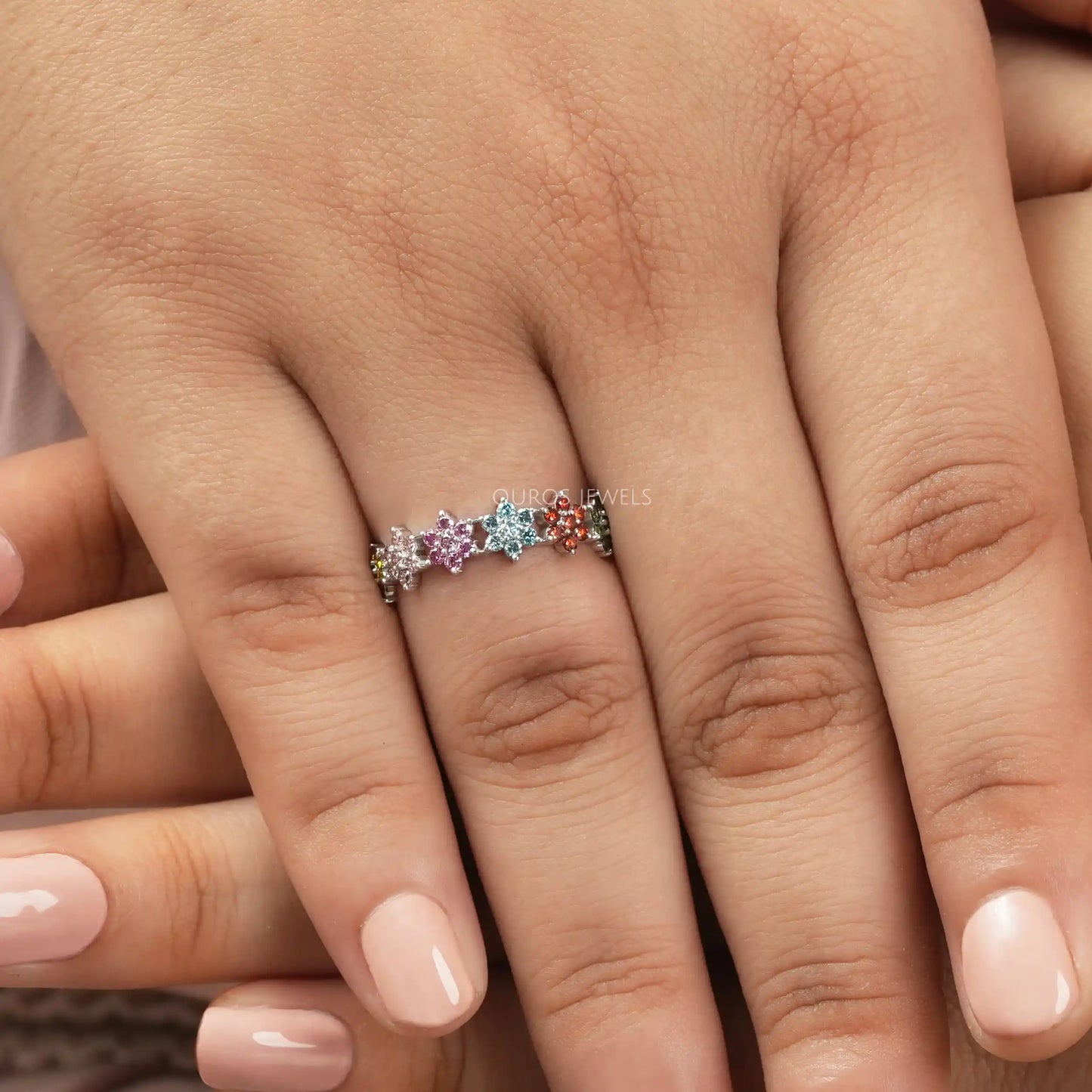 Flower Shape Round Cut Lab Diamond Wedding Band