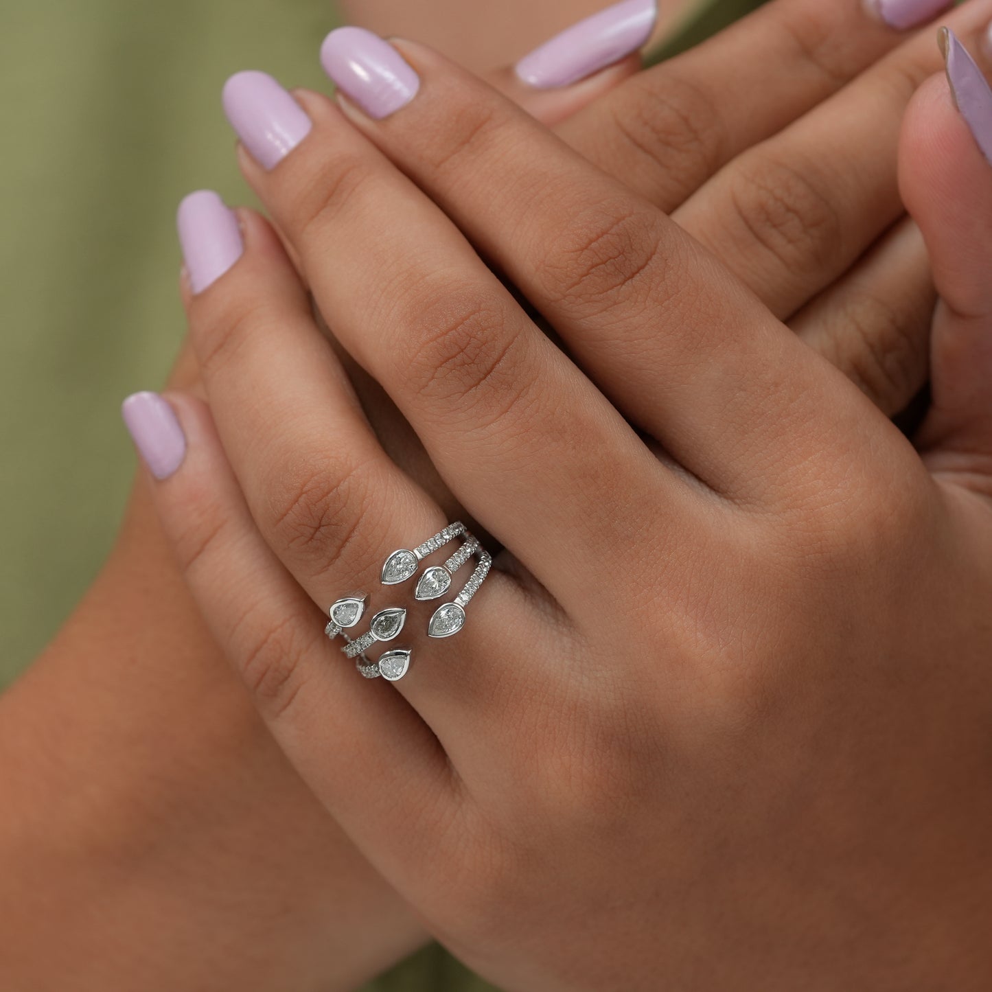 Pear Diamond Bezel Set Open Band