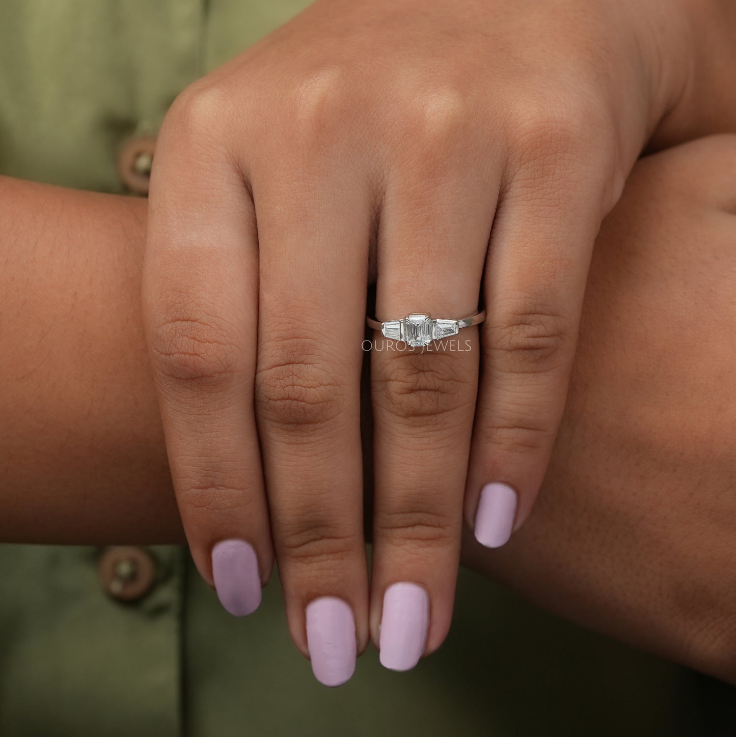 Emerald Diamond Three Stone Ring