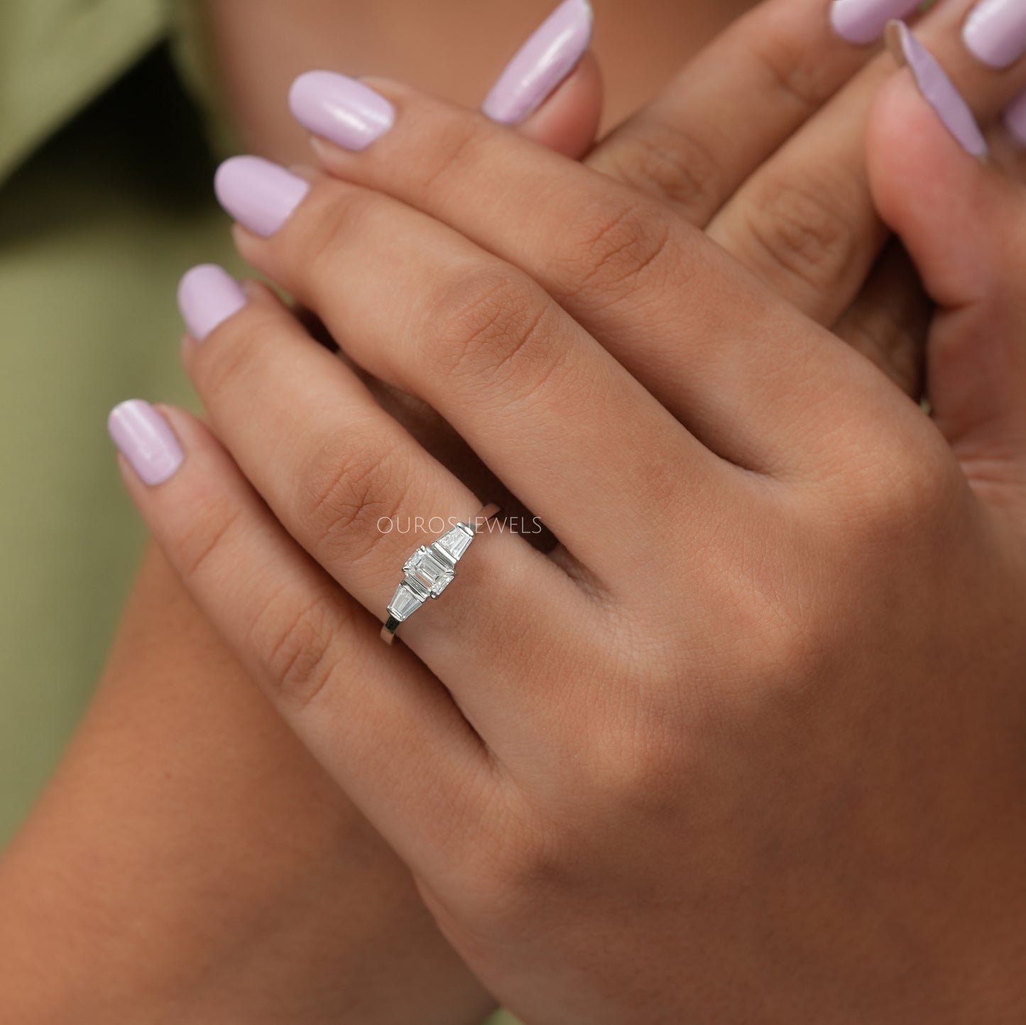 Emerald Diamond Three Stone Ring