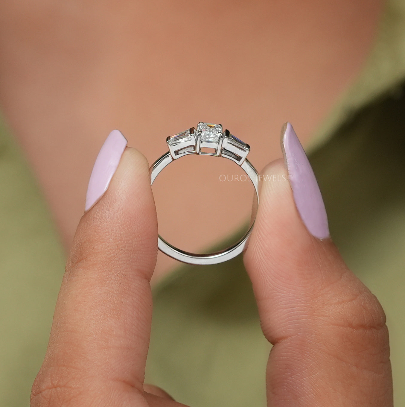Emerald Diamond Three Stone Ring