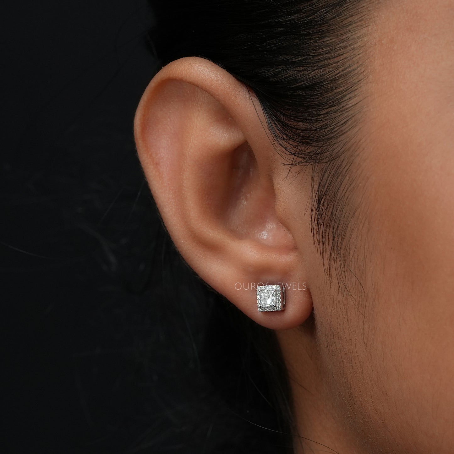 Princess Cut Halo Stud Earrings