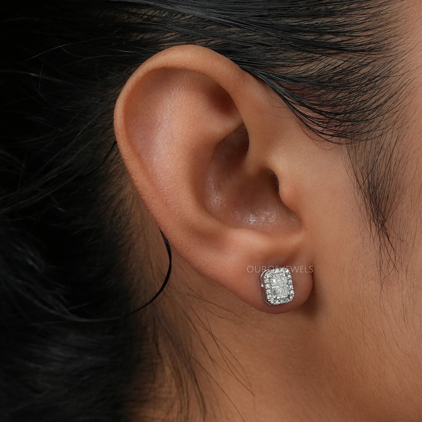 Halo Radiant Cut Lab Diamond Earrings
