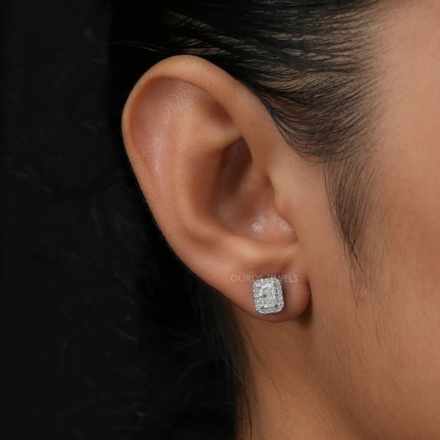 Halo Radiant Cut Lab Diamond Earrings