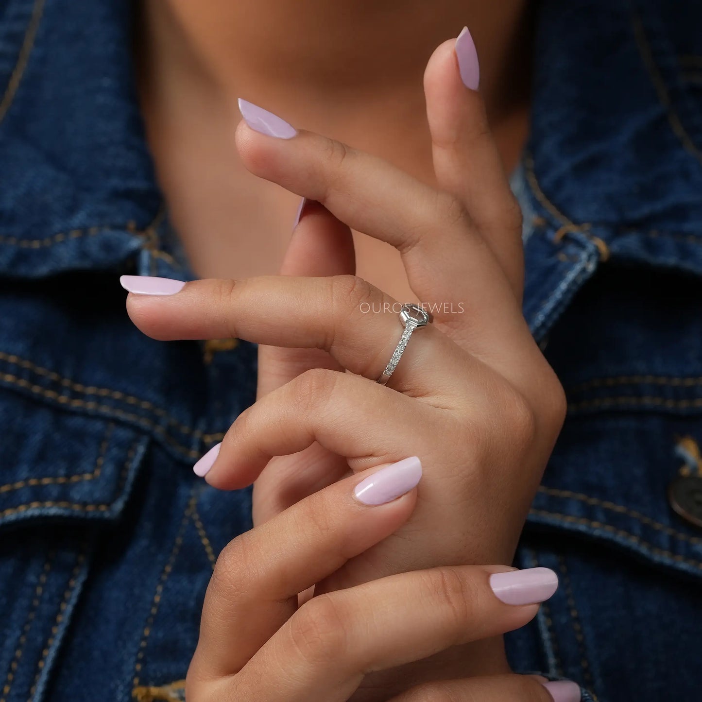 Octagon  Cut Lab Solitaire  Accent Ring