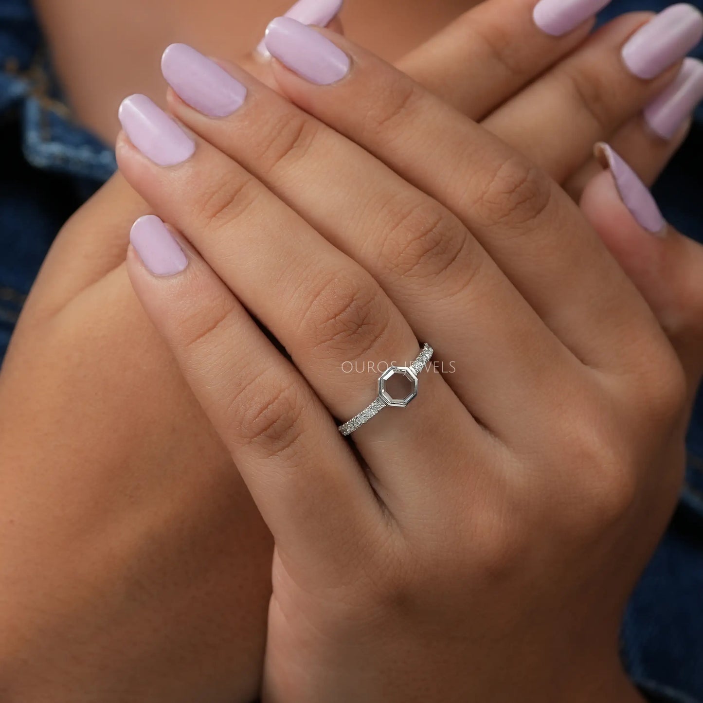 Octagon  Cut Lab Solitaire  Accent Ring