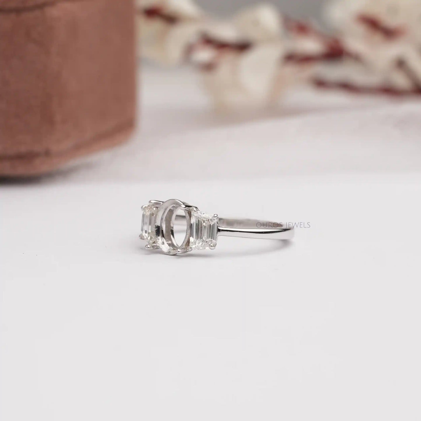Step Cut Half Moon Semi Mount Ring