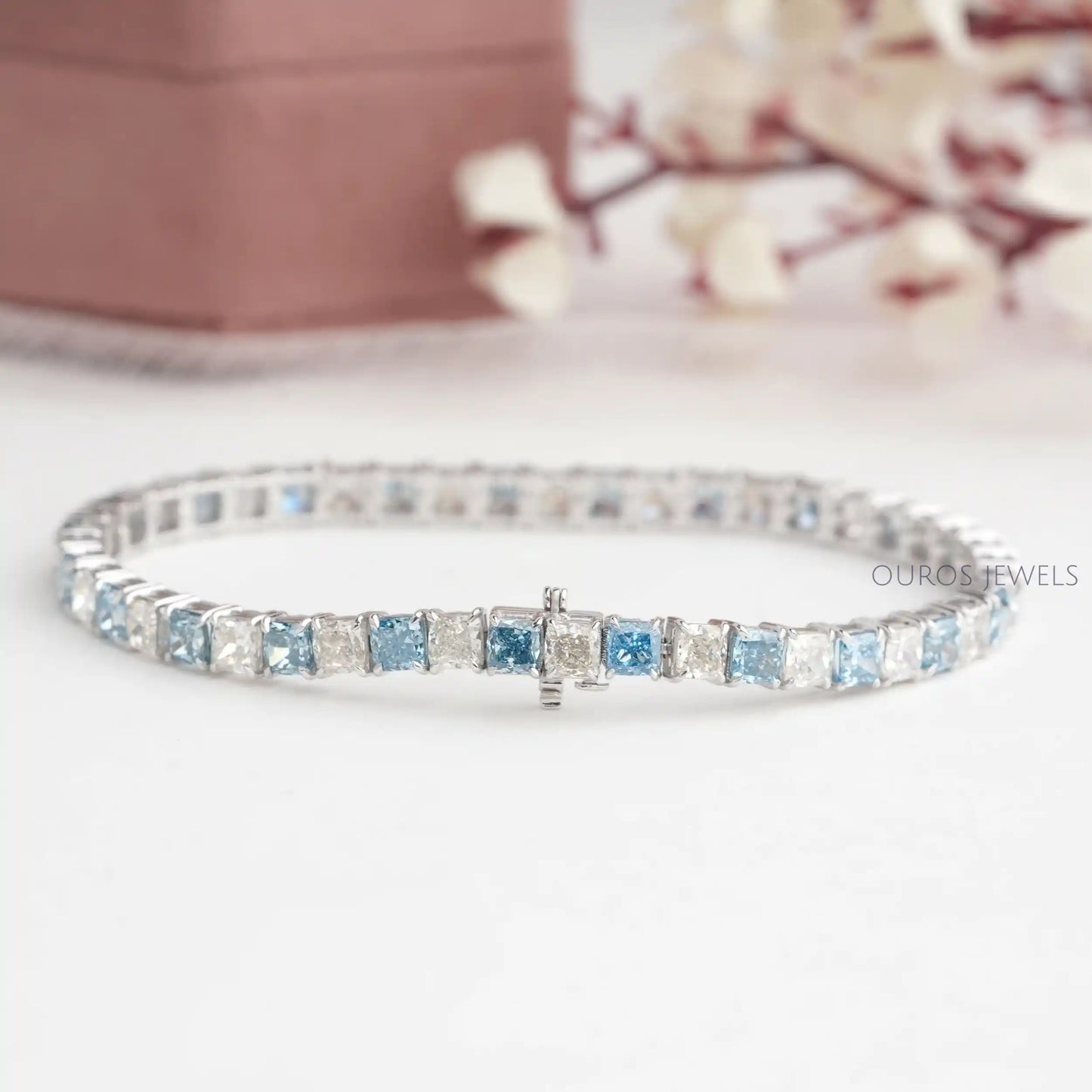 Blue Cushion Cut Lab Grown Diamond Bracelet