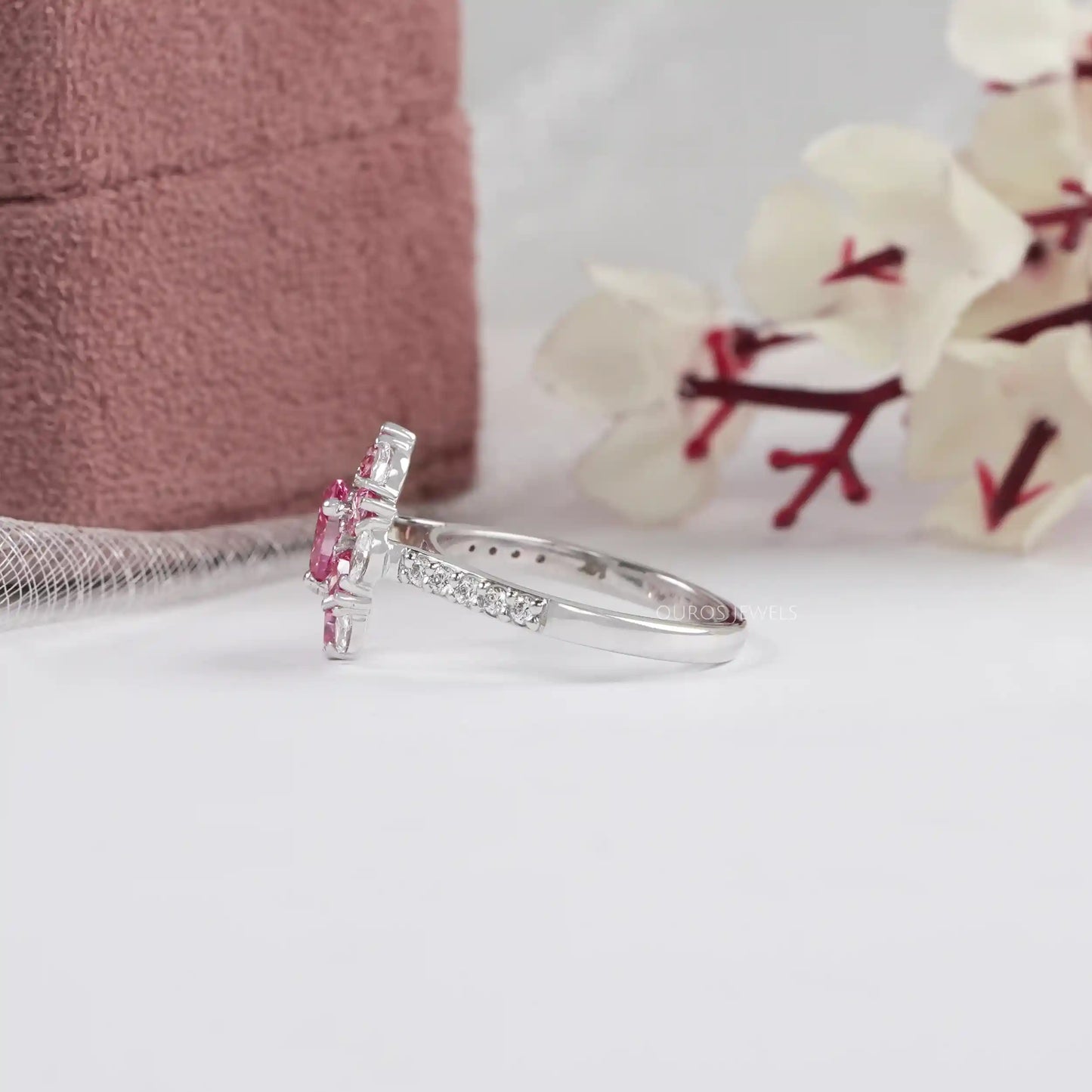 Pink Heart & Marquise Cut Halo Diamond  Engagement  Ring