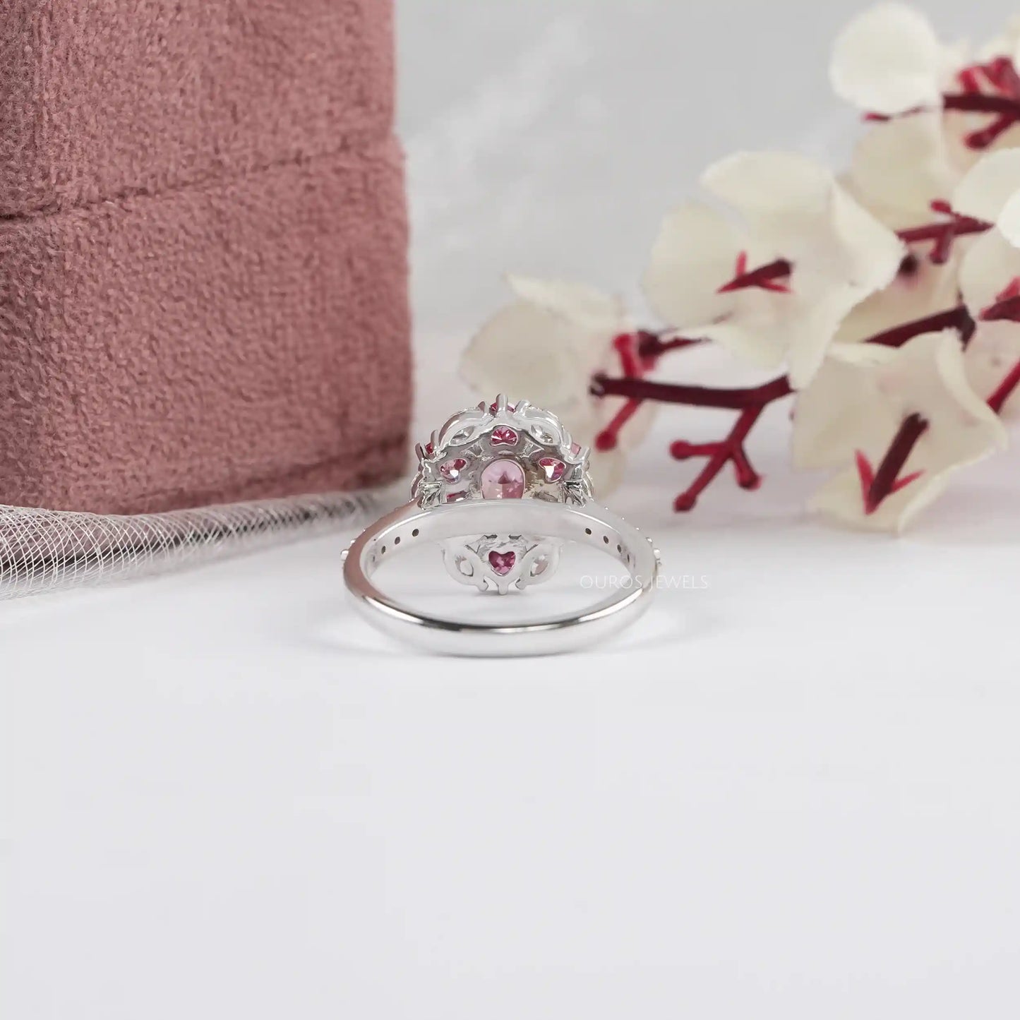 Pink Heart & Marquise Cut Halo Diamond  Engagement  Ring