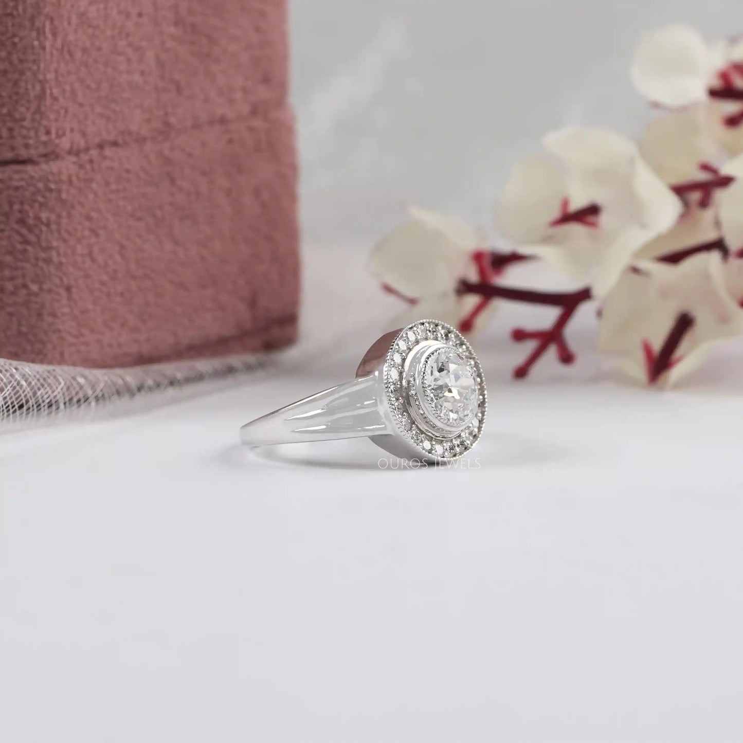 Milgrain Set Old European Round Cut Ring