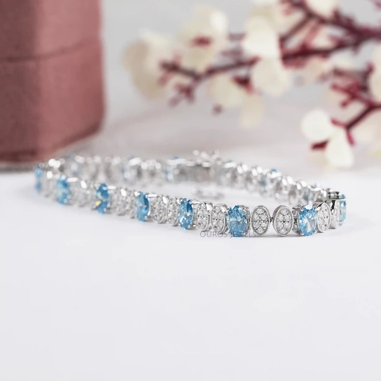 Blue Oval And Round Diamond Alternative Bracelet