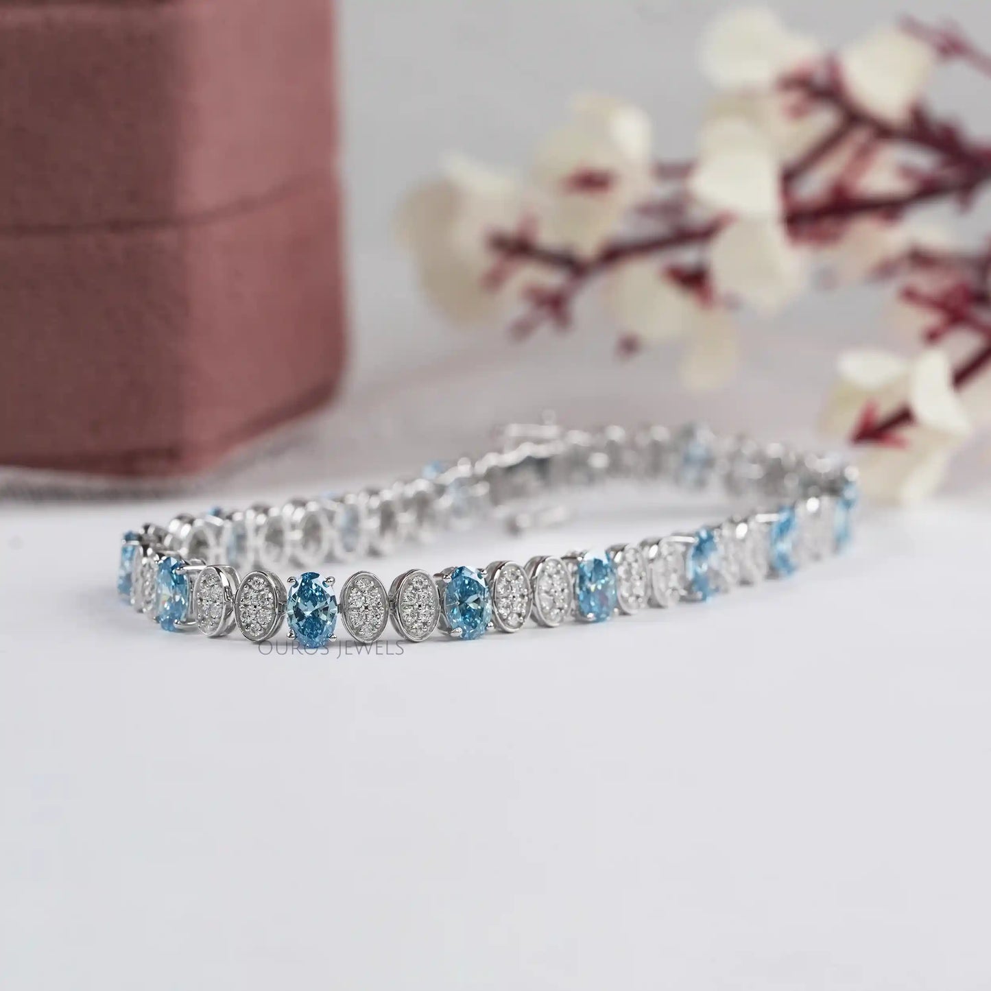 Blue Oval And Round Diamond Alternative Bracelet