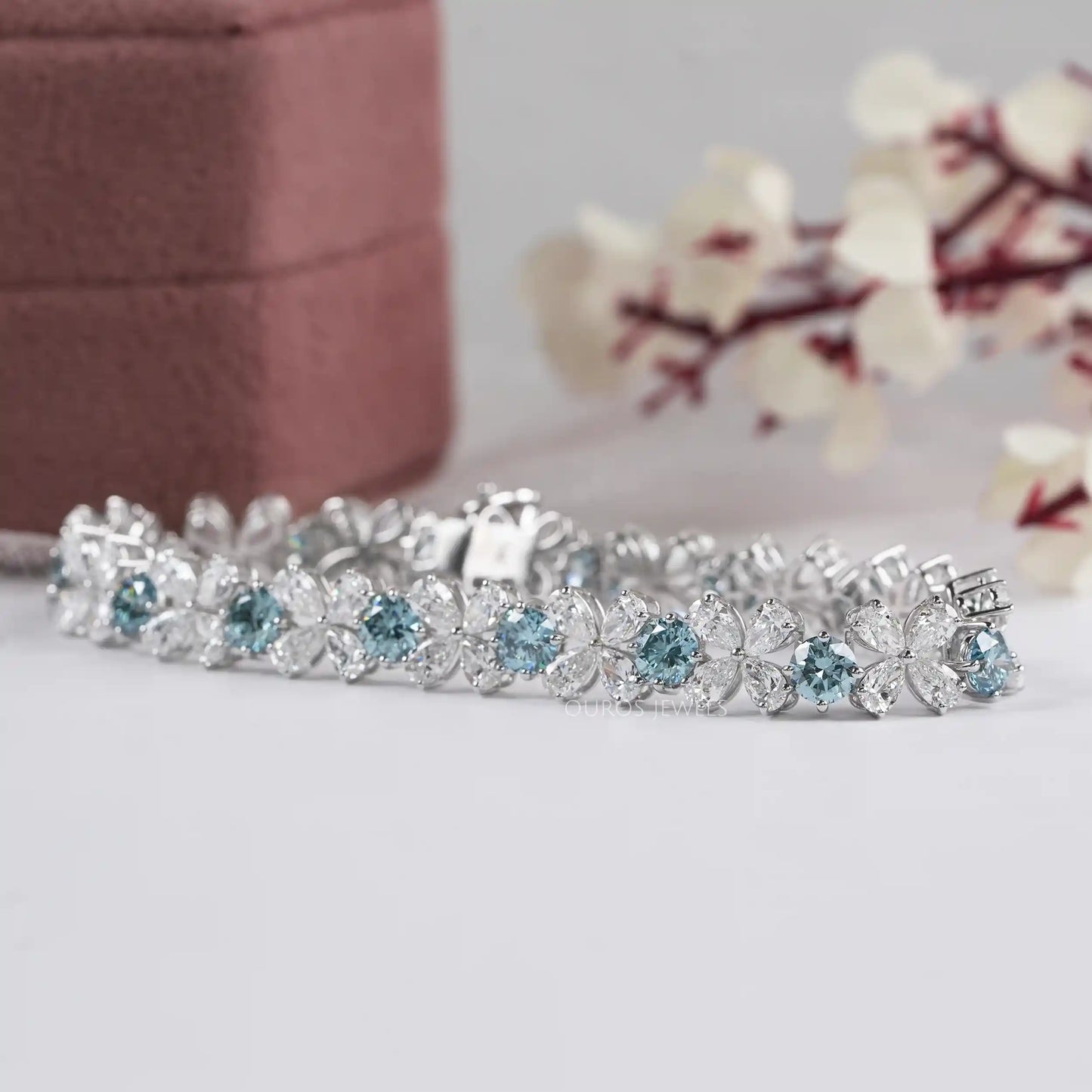 Flower Shape Pear Cut Lab Diamond Bracelet