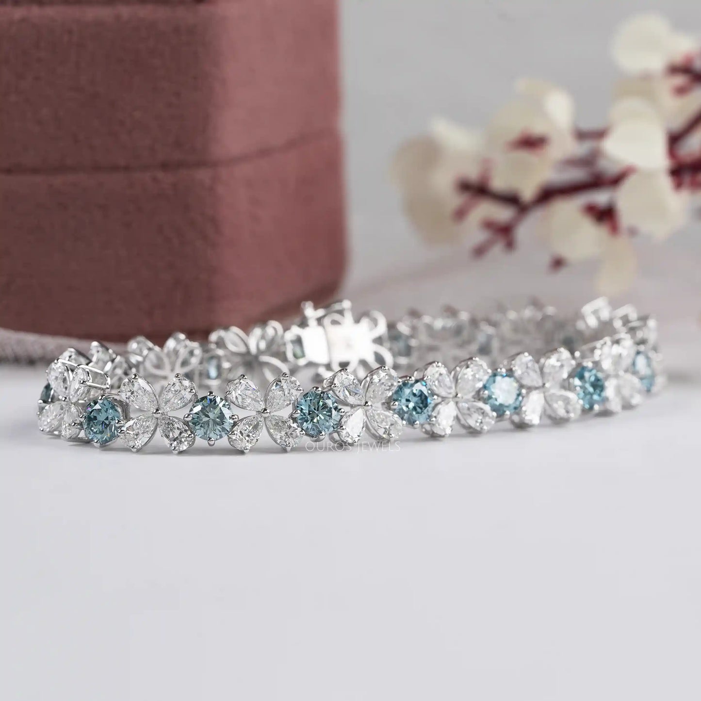 Flower Shape Pear Cut Lab Diamond Bracelet