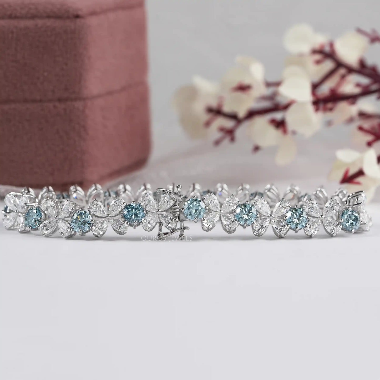 Flower Shape Pear Cut Lab Diamond Bracelet