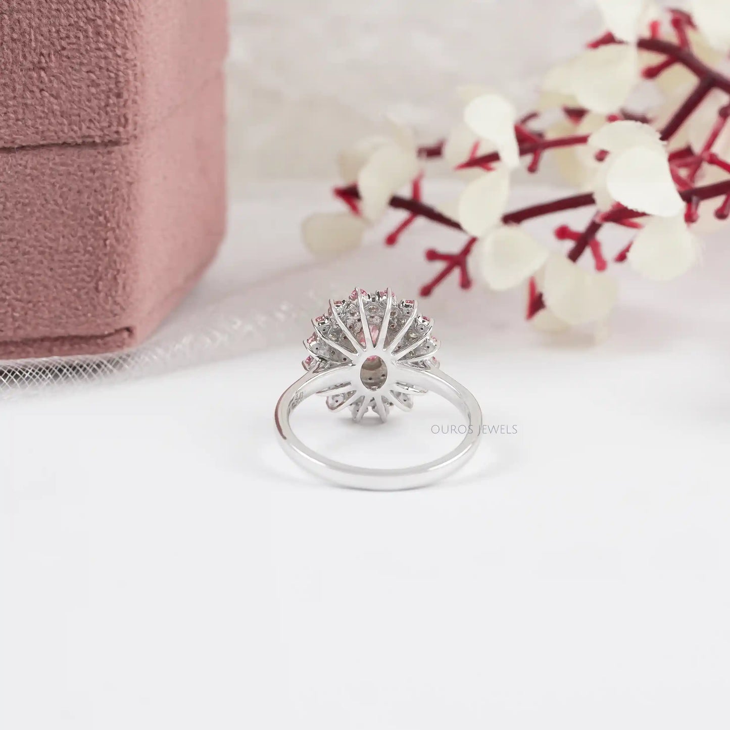 Pink Oval Cut Halo Diamond Engagement Ring