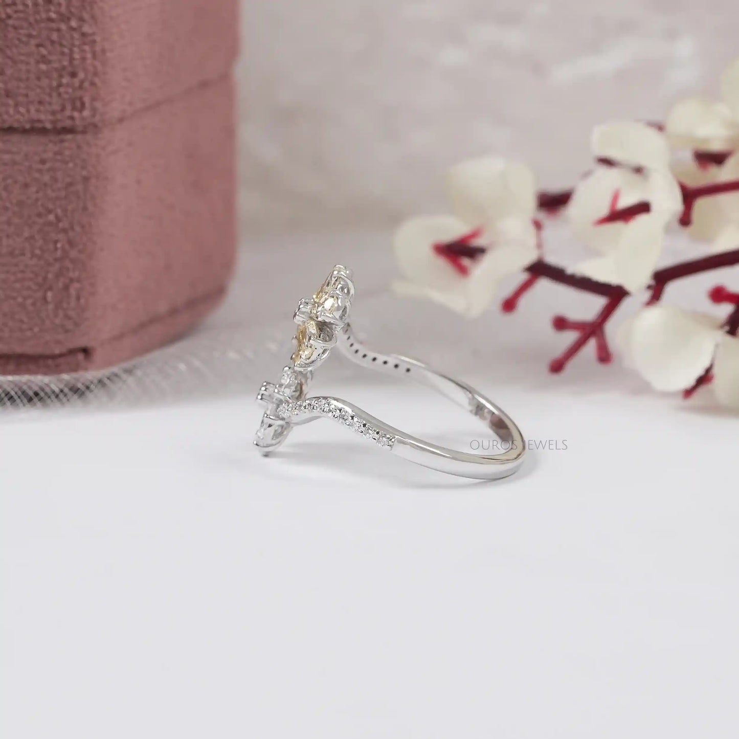 Twin Pear Cut Flower Shape Lab Diamond Ring