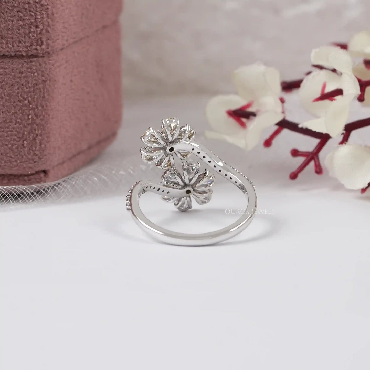 Twin Pear Cut Flower Shape Lab Diamond Ring