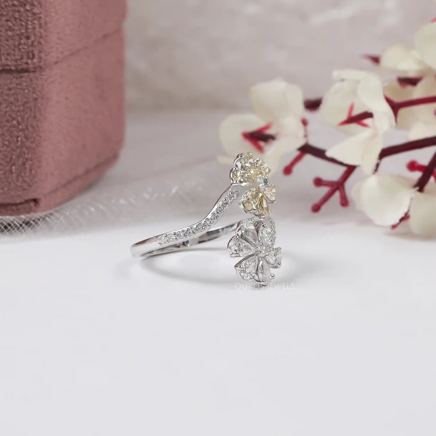 Twin Pear Cut Flower Shape Lab Diamond Ring