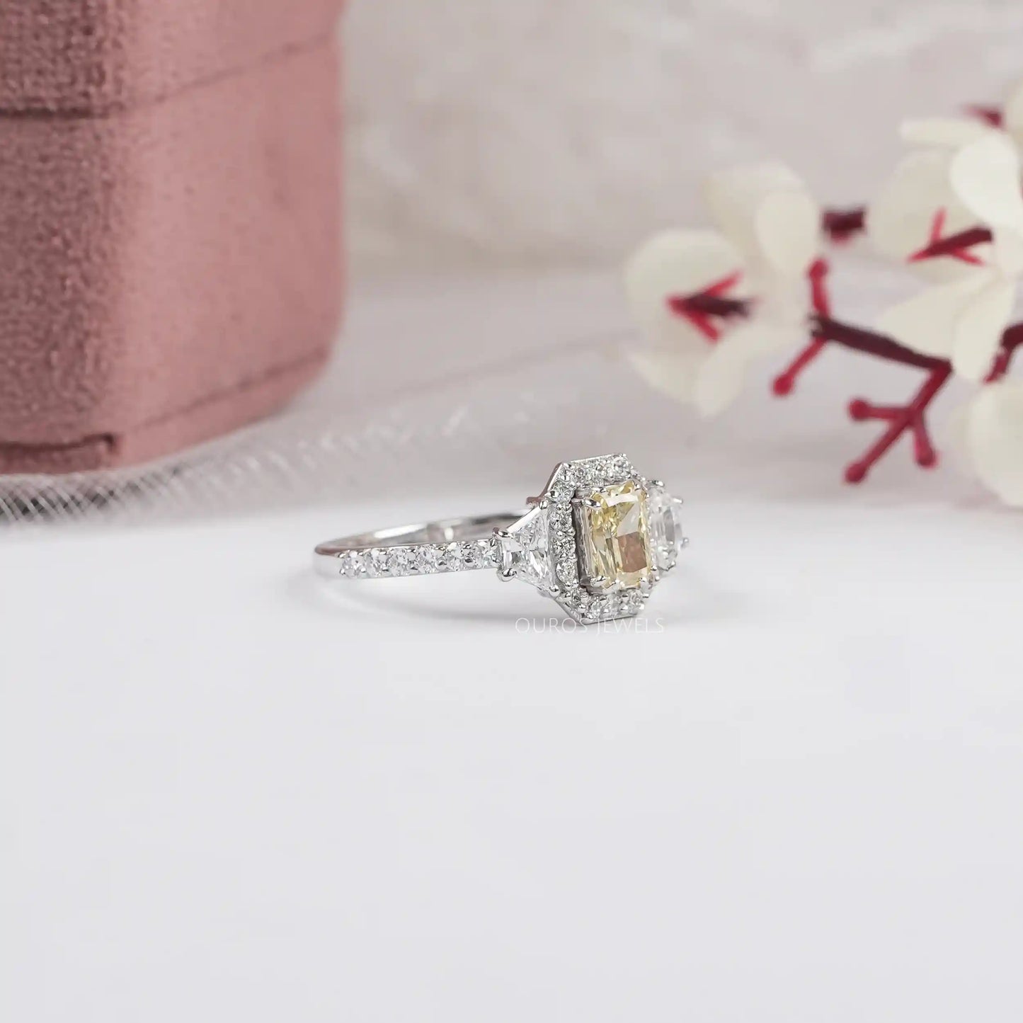 Yellow Radiant Cut Lab Diamond Engagement Ring