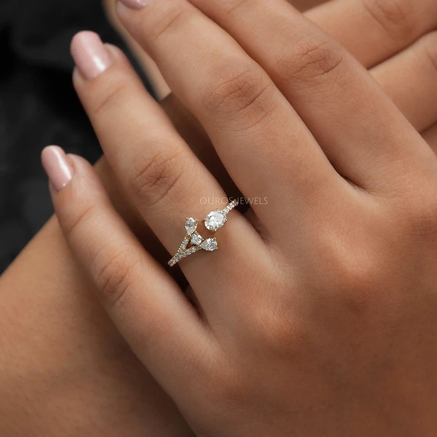 Yellow Gold  Open Cuff  Lab Diamond Ring