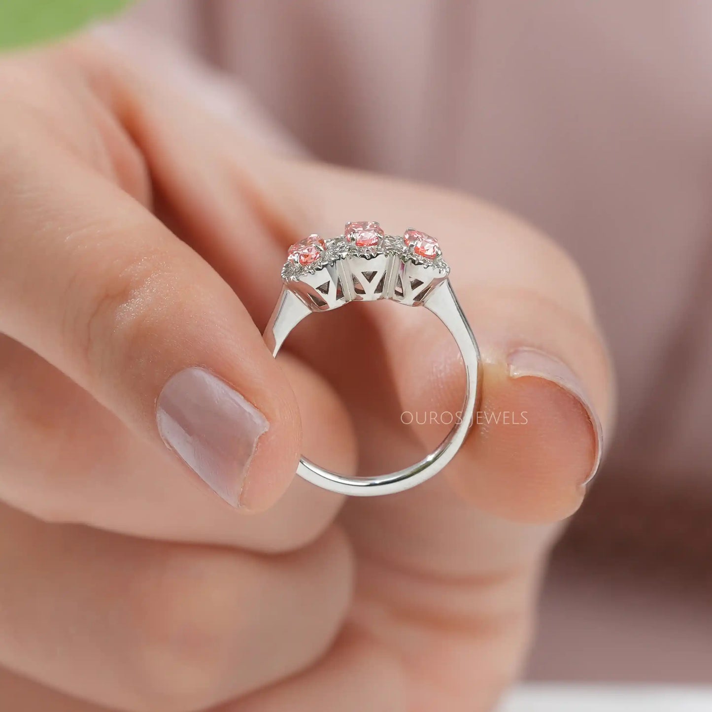 Pink Oval Halo Engagement Ring