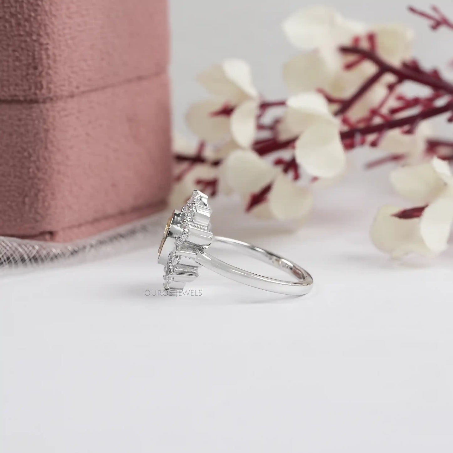 Yellow Oval Bezel Set Halo  Pear Engagement  Ring