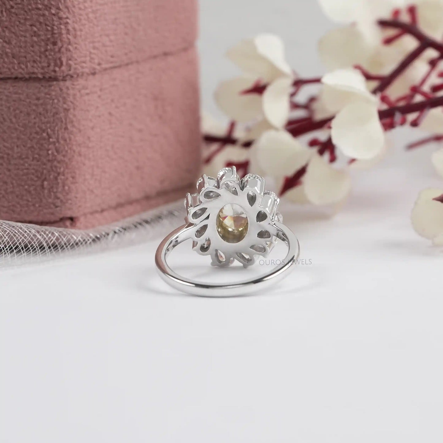 Yellow Oval Bezel Set Halo  Pear Engagement  Ring