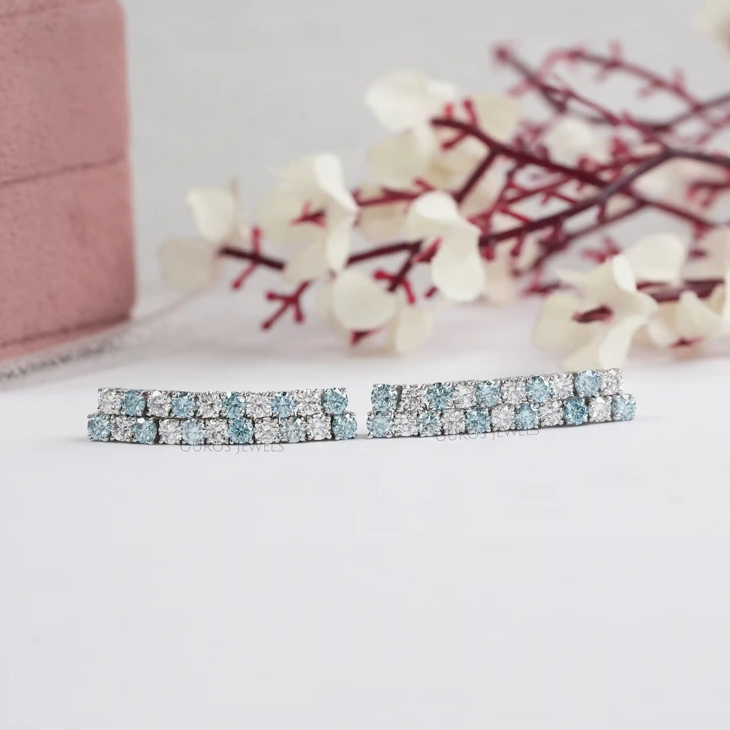 Blue Round Cut Lab Diamond Earrings