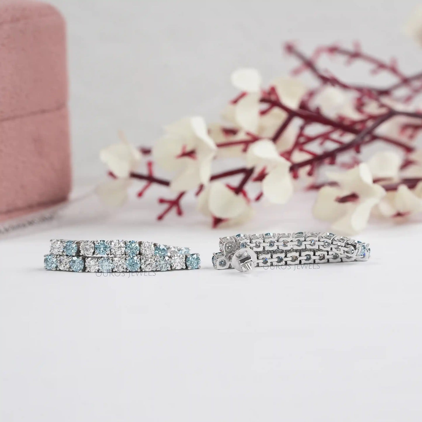 Blue Round Cut Lab Diamond Earrings