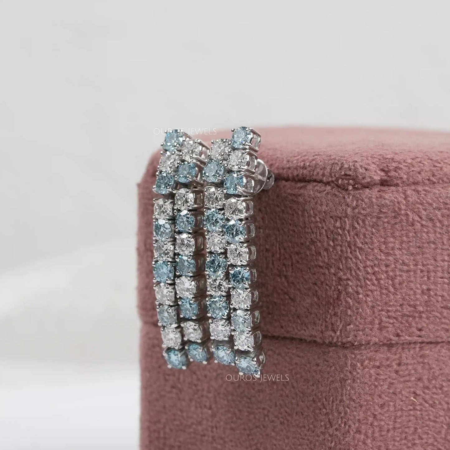 Blue Round Cut Lab Diamond Earrings