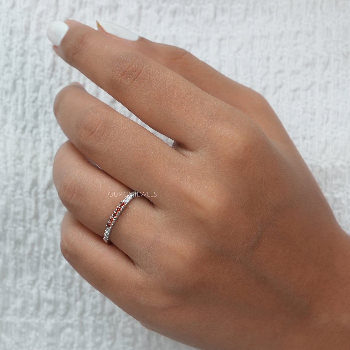 Orange Round Diamond Half Eternity Ring