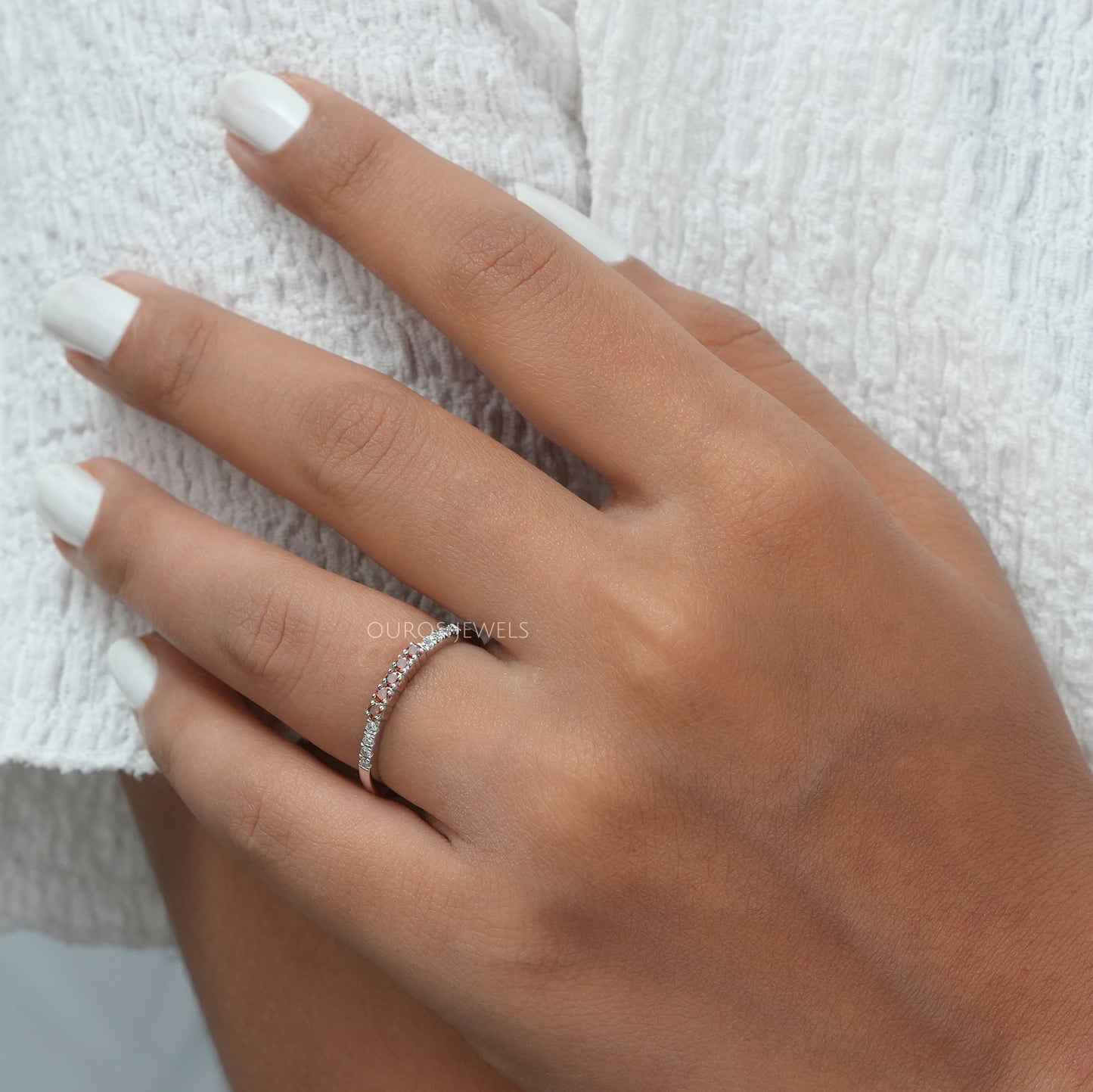 Orange Round Diamond Half Eternity Ring