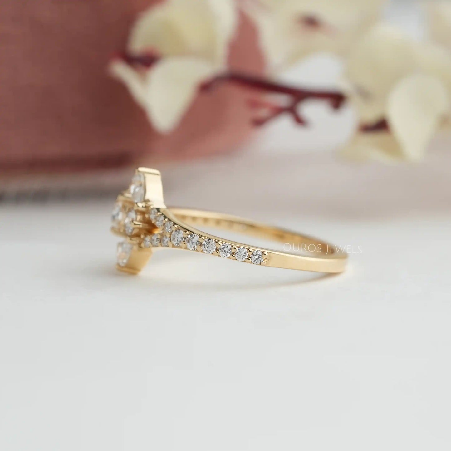 Yellow Gold  Open Cuff  Lab Diamond Ring