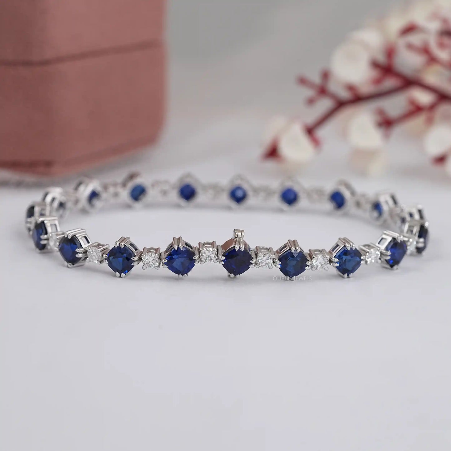 Blue Cushion Cut Lab Grown Gemstone Bracelet